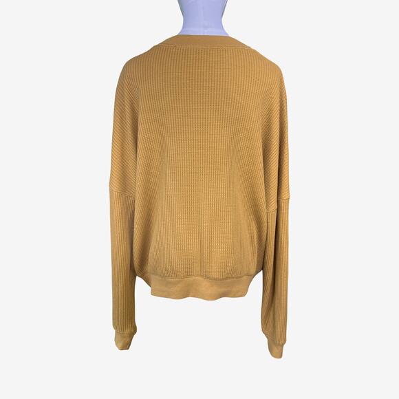 GAP Mustard Waffle Knit Oversized Crewneck Sweatshirt Top Size L - Picture 5 of 7